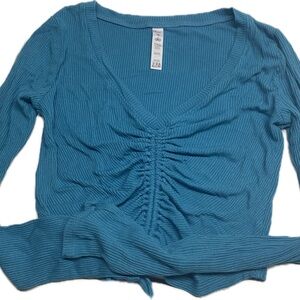 ALO Yoga Blue Ruched long Sleeve Blouse